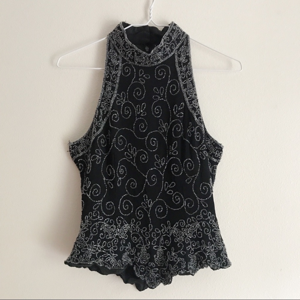 Beaded Sleeveless Halter Top